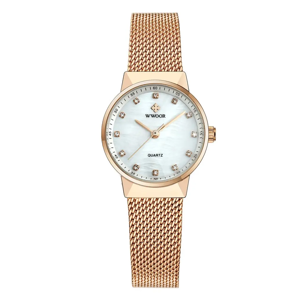

Fashion Women Fashion Waterproof Quartz Rhinestone Watch Mesh Premium Steel Strap Wrist Watch Elegant Design
