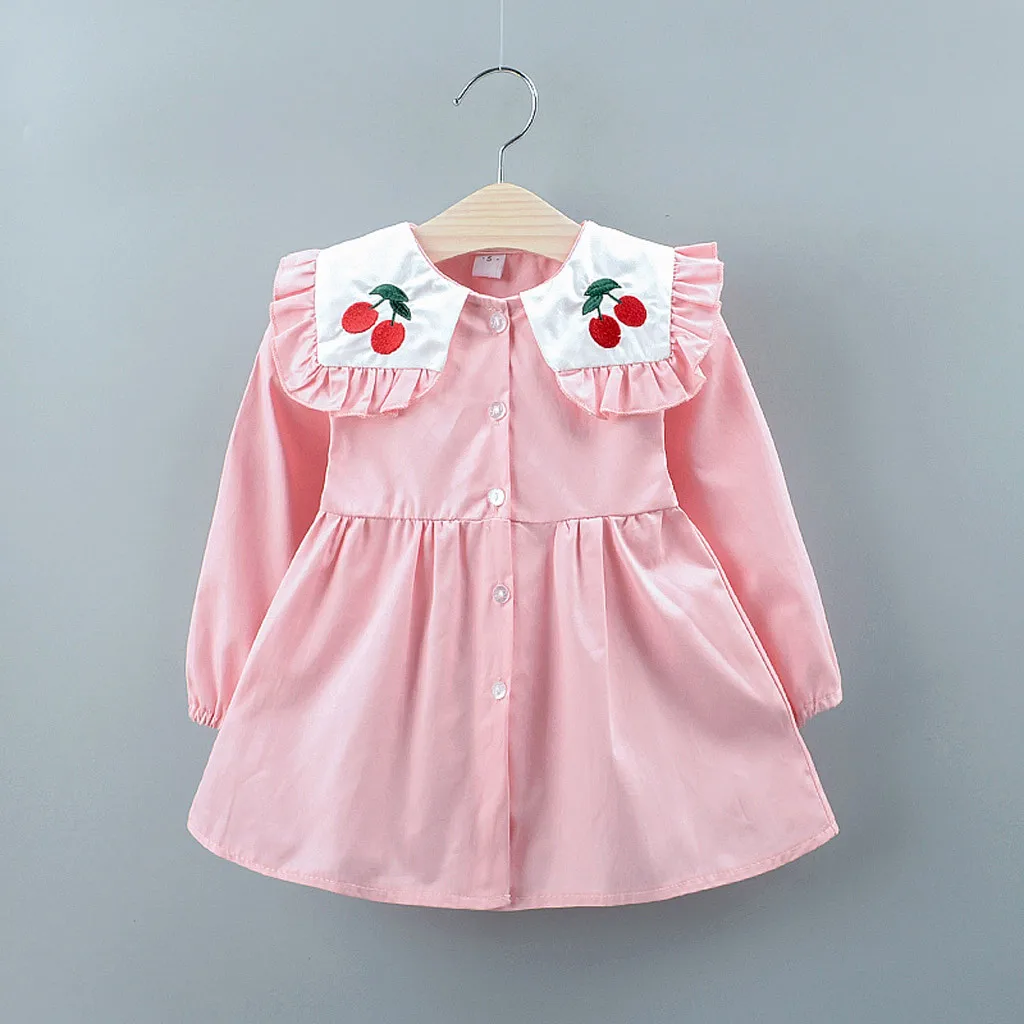 Модное платье принцессы с принтом вишни для маленьких девочек Kawaii плиссированное платье без рукавов халат для новорожденного