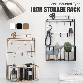 

Iron Wall Mounted Storage Rack Holder Key Hanger Desktop Organizer Multifunction Storage Wall Shelf 3 Colors Home Decoration