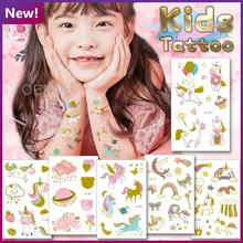 Unicorn Rainbow Donut Cloud Planet Bow Face Neck Hand Arm Girl Boy Child Glitter Tattoo Kids Space 6 Month Temporary Tatoo 2021