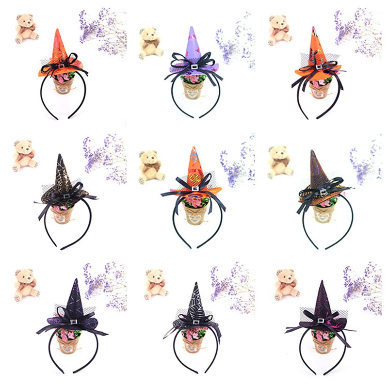 

Vintage Headband Halloween Witch Pointed Hat Red Spider Bowknot Pattern Women Girls Party Gifts Headwear Hair Accessories,1PC