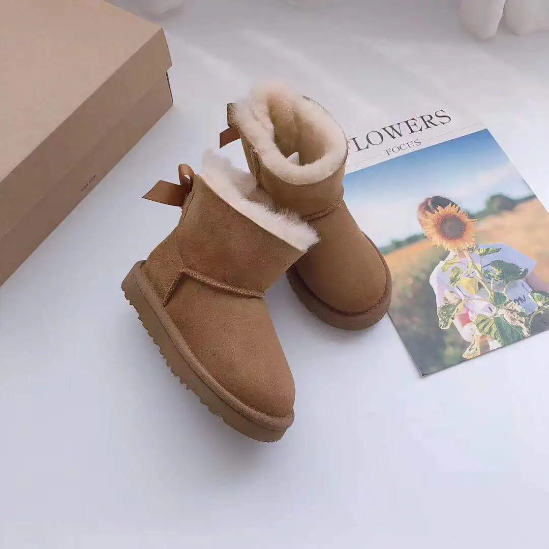 Новейшие ботинки из натуральной овечьей кожи в, натуральная шерсть детских зимних сапог, детская обувь, 4 вида цветов