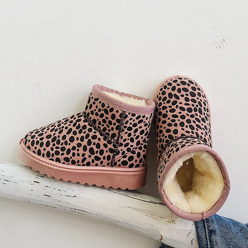18FK915 Pink Повседневные детские зимние ботинки для малышей Нескользящая детская леопардовая обувь для девочек теплые зимние ботинки для маленьких мальчиков, бархатная детская обувь - Цвет: 18FK915 Pink