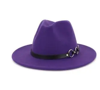 purple QIUBOSS Модные женские и мужские джазовые фетровые шляпы в европейском стиле, фетровая шляпа с широкими полями, Панамы, федоры, черные шляпы для мужчин и женщин - Цвет: purple