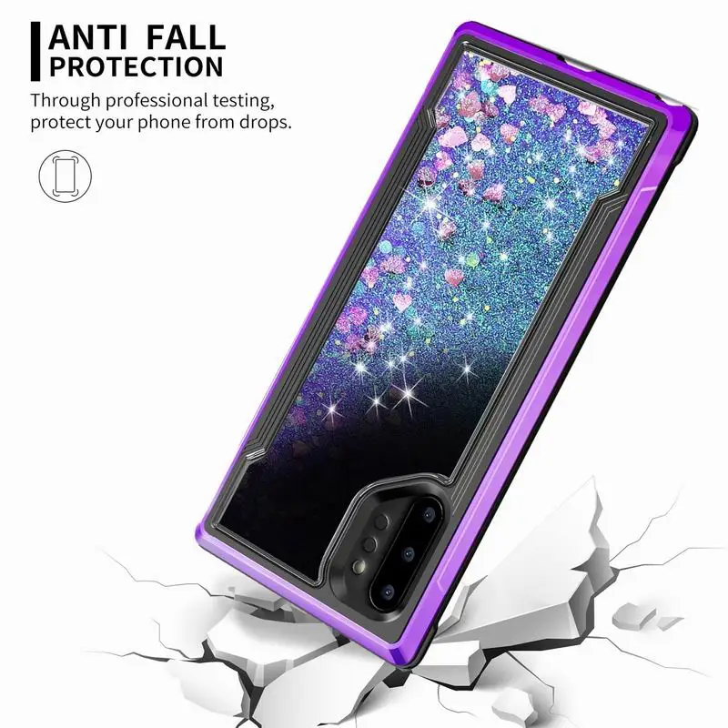 Роскошный зыбучий песок 3 в 1 жесткий Блестящий блестящий чехол для samsung Galaxy Note 10 Note10 Plus чехол жидкий противоударный