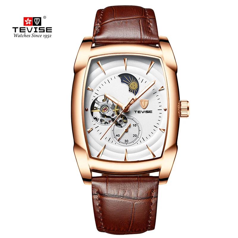 TEVISE rose white Tevise автоматические механические наручные часы Tourbillon Moon Phase часы лучший бренд мужские спортивные наручные часы с намоткой Relogio Masculino - Цвет: TEVISE rose white