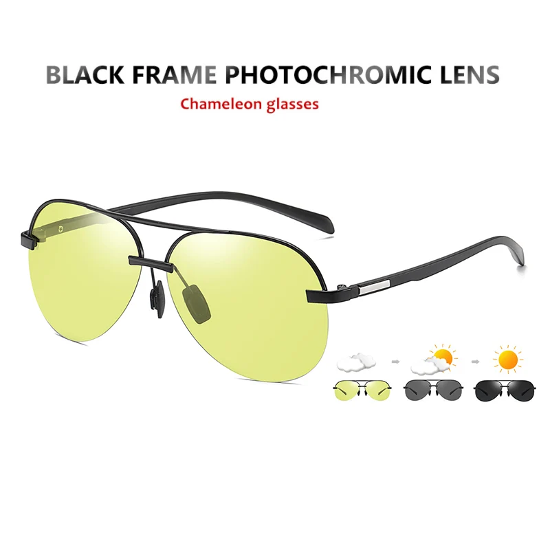 Брендовые авиационные защитные очки для вождения, фотохромные поляризованные солнцезащитные очки для мужчин, день, ночное видение, солнцезащитные очки для вождения, oculos de sol masculino - Цвет линз: Black-yellow