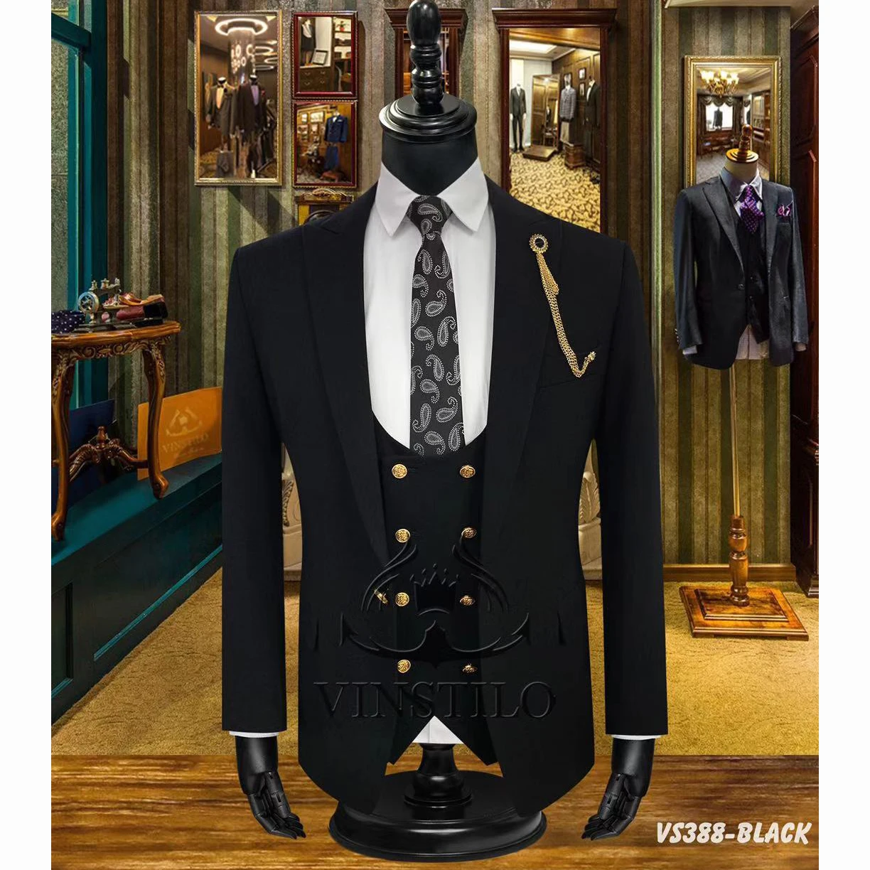 Hanayome Mens 3 PC Casual Stylish Suit Blazer Jacket Tux Vest & Trousers SI5£¨DarkBlue,46R£ 