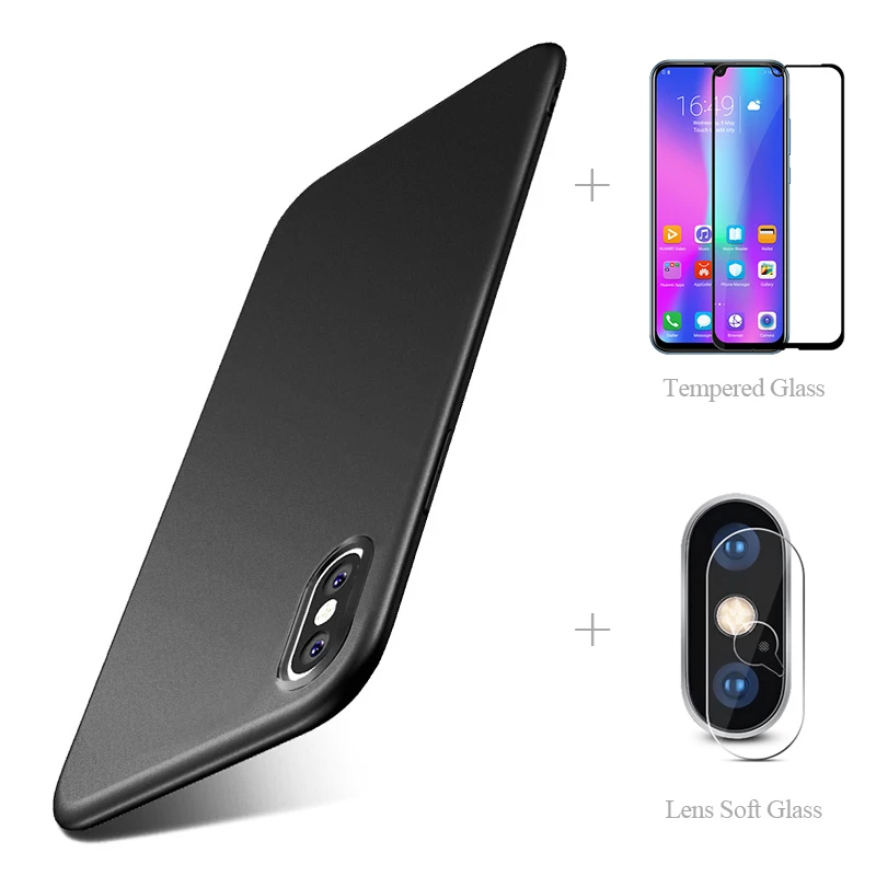 

Matte Back Cover Case + Full Tempered Glass + Camera Protective Film For Iphone 11 Pro Max 7 plus 8 X Xs Xr