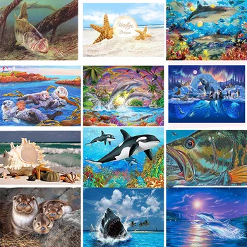 

Diamond Painting Full Drill Square The Shark Dolphin Custom Picture Ever Moment Diamond Embroidery Decorations for Living Room