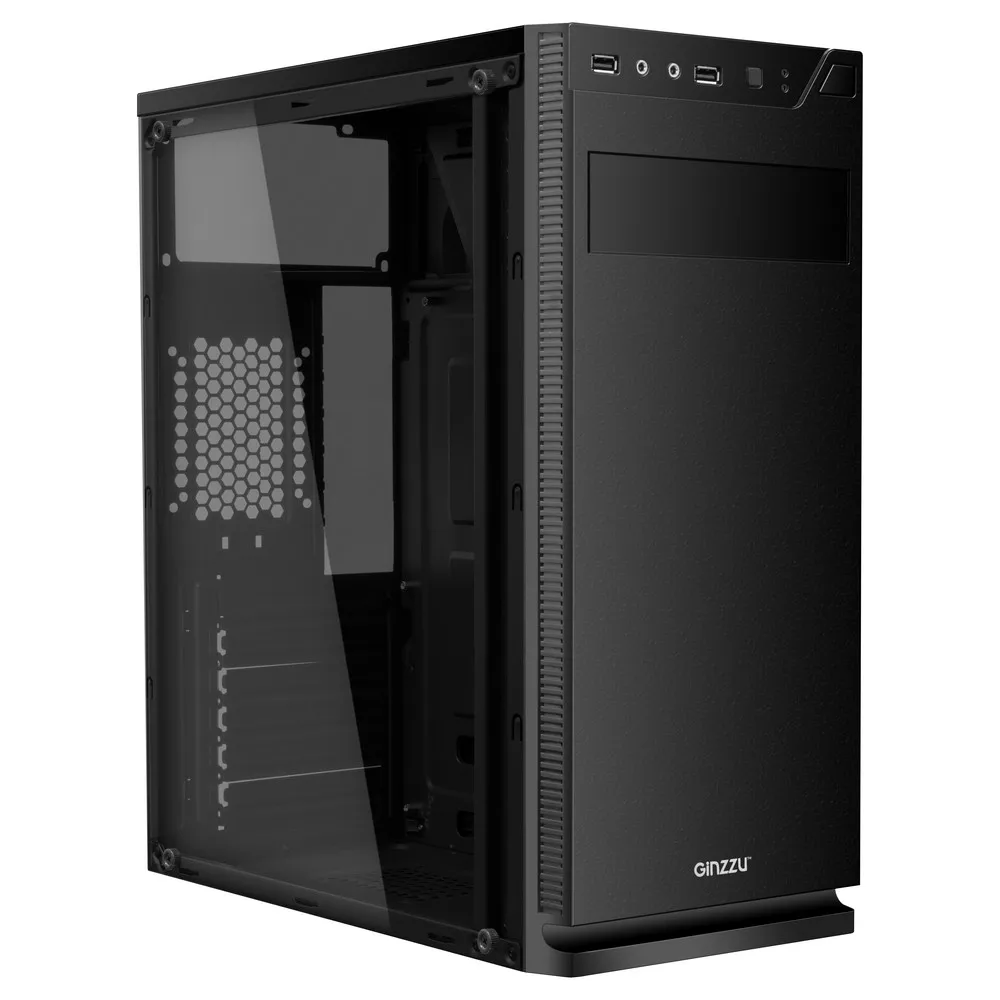 Корпус Ginzzu A250 Window ​Кабельные каналы ​Места крепления SSD ​Двойные клепочные