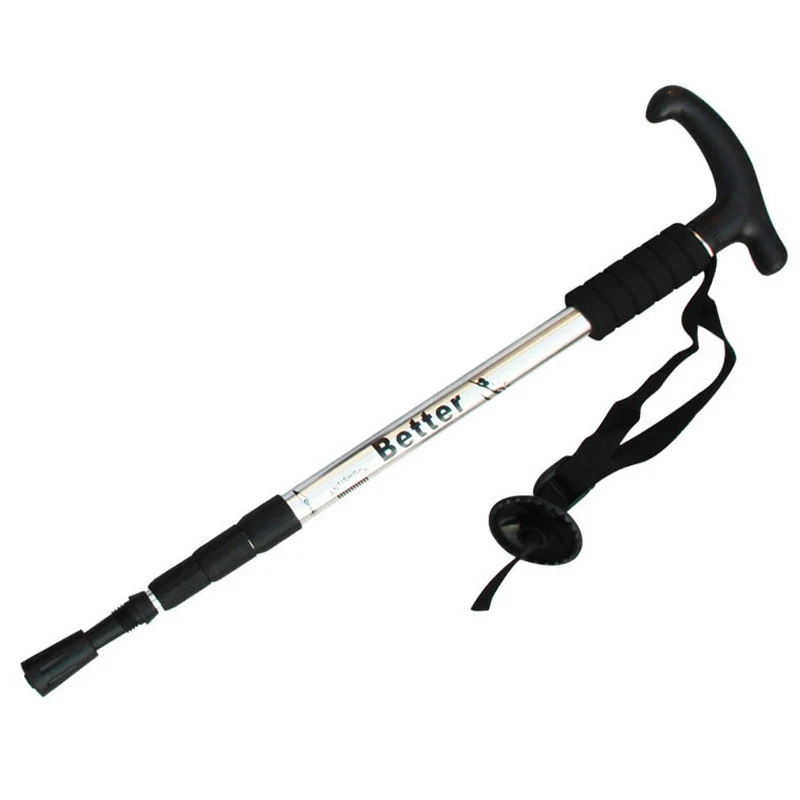 Прямая ручка тростника из алюминиевого сплава с Т-образной ручкой, регулируемая Противоударная походная трость, складная палка - Цвет: T-Silver