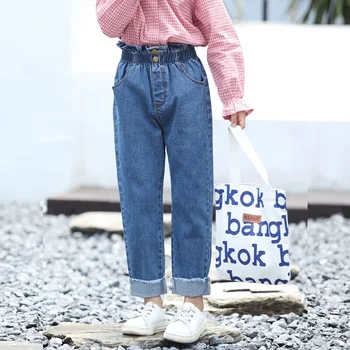 

Girls Jeans Solid Casual Elastic Waist Denim Pants Spring Autumn Fashion Children Clothes Loose Trousers Teenage Jeans For Girls