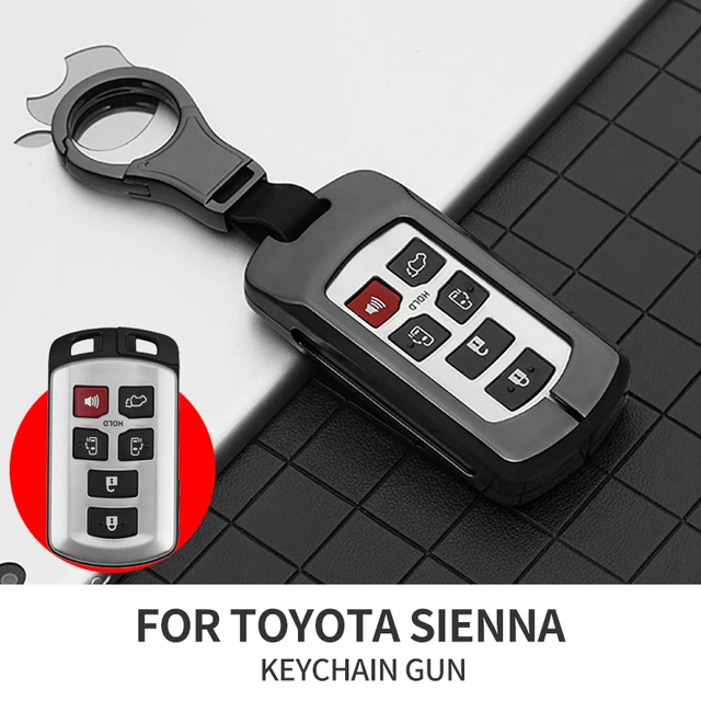 Metal leather Car Key Cover Case For Toyota Sienna 2011-2020 Key Tacoma Tacoma Smart Keyless Remote Keychain Protector 6 Button KEYCHAIN GUN