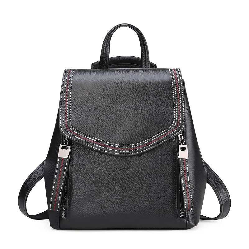 Женский рюкзак из натуральной кожи, модная женская сумка через плечо, вместительный повседневный рюкзак для девочек, mochilas mujer - Цвет: Black