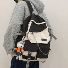 

Fashion Women's Backpack Contrast Color Waterproof Nylon Travel Bag Teen Girl College Student Men's School Bag Student Mochila