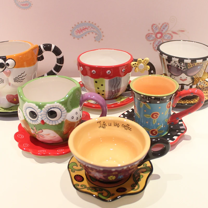 3D мультфильм кофейные кружки креативный Кот чашка керамика чашки и блюдца цветной рисунок или узор стекло личность подарок на день рождения