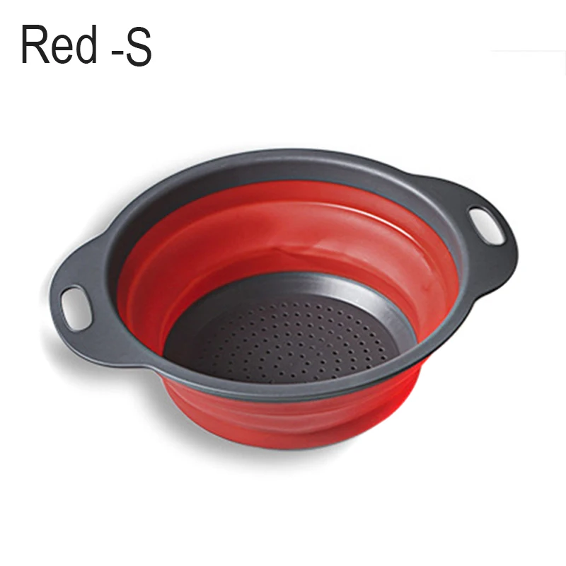 Red S Прочный Многофункциональный кухонный нетоксичный складной силиконовый дуршлаг для фруктов и овощей Экономия пространства легко чистить - Цвет: Red S