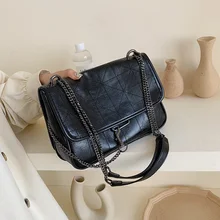 Винтажные кожаные сумки через плечо для женщин маленькая сумка через плечо с цепочкой женские одноцветные сумки