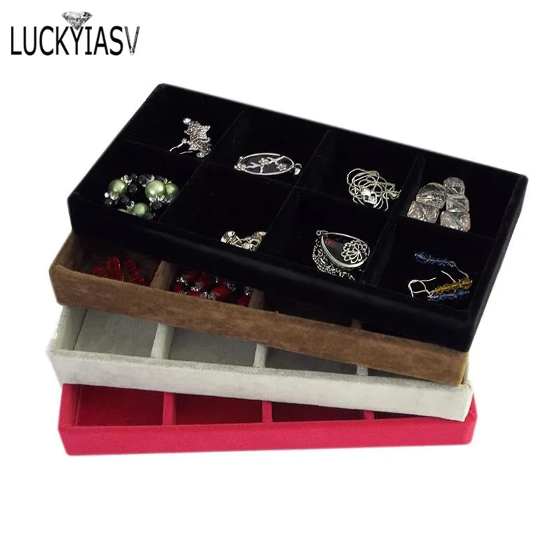 

Free Shipping Velvet Portable Jewelry Display Tray 8 Grids for Ring Earrings Holder Container Jewellery Storage Organizer Box