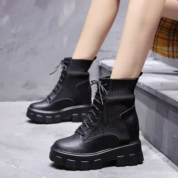 

2019 autumn and winter new 9cm increase plus velvet Martin boots women's thick high heel socks women