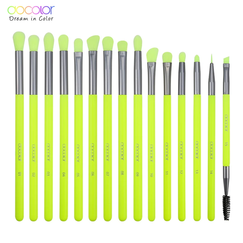 

Docolor Neon 15pcs Makeup Brushes Set Eyeshadow Eyeliner Eyelash Eyebrow Brush Beauty Make up Blending Tools Maquiagem