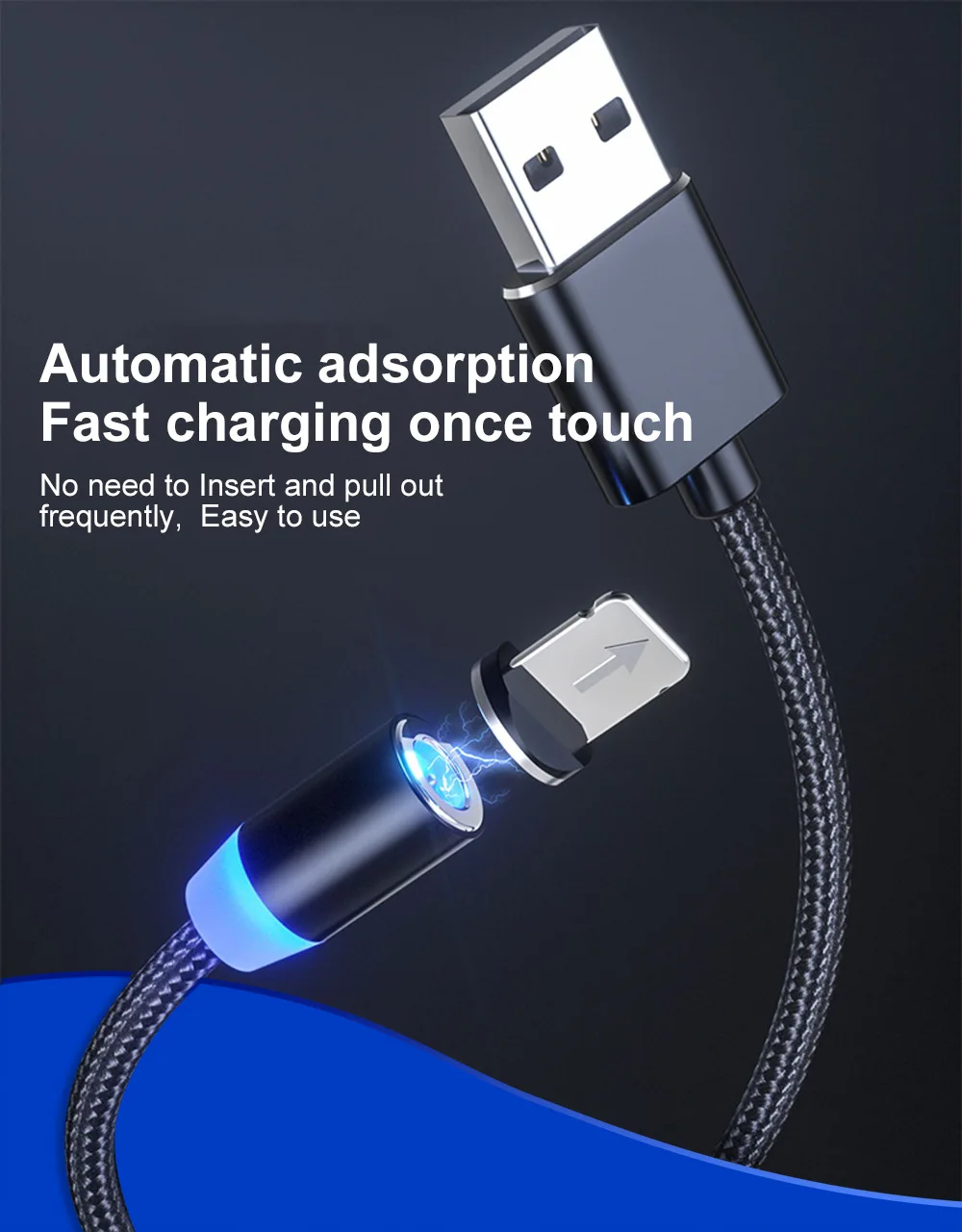 2m Magnetic Cable 2.4A Micro USB Type C Adapter Magnet Charger LED Nylon Braided Charging Data Line For iPhone Android  (6)