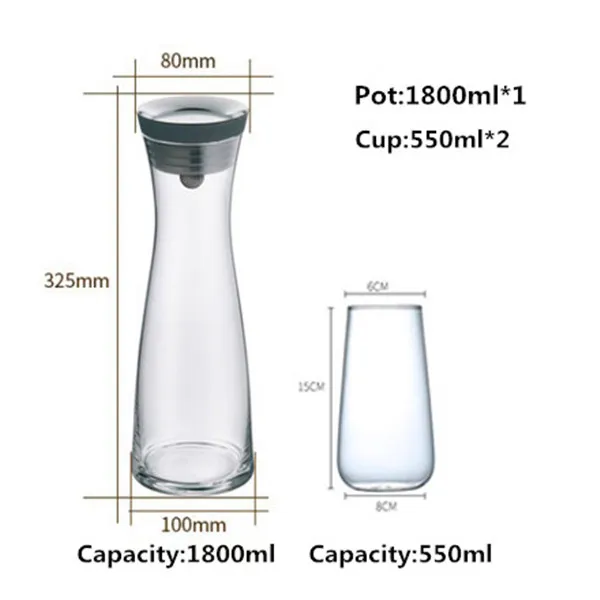 1800ml Suit Профессиональный 304 фильтр из нержавеющей стали, немецкий дизайн, крутой чайник, стеклянный графин, Диспенсер, кувшин, термостойкий, газированная вода, горшок - Цвет: 1800ml Suit