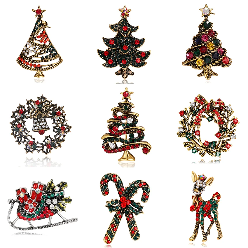 Rinhoo Vintage Weihnachten Baum Brosche Strass Blume Glocke Elch Broschen Für Frauen Kragen Revers Pin Dekoration Schmuck Weihnachten Geschenk – Detail 6