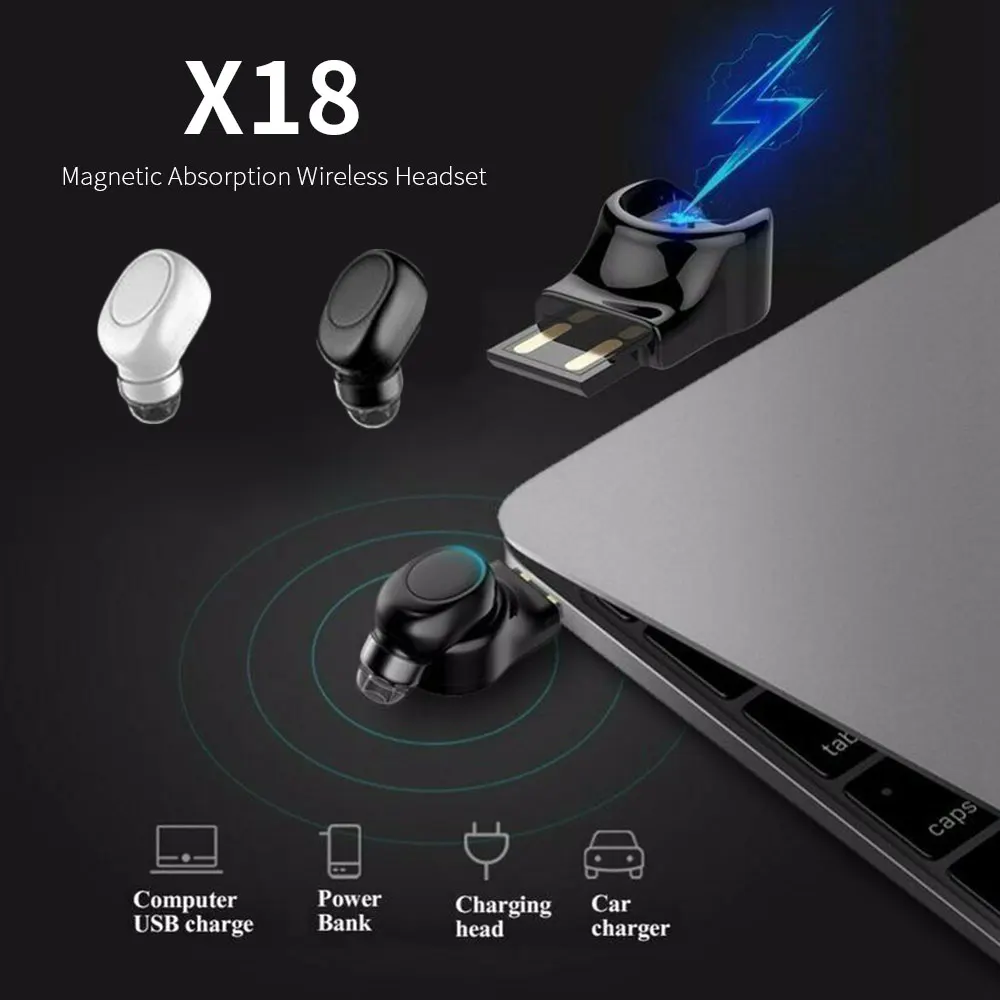 Беспроводные Bluetooth наушники мини-гарнитура невидимые стерео вкладыши в ухо громкой связи магнитное зарядное устройство USB наушник с микрофоном