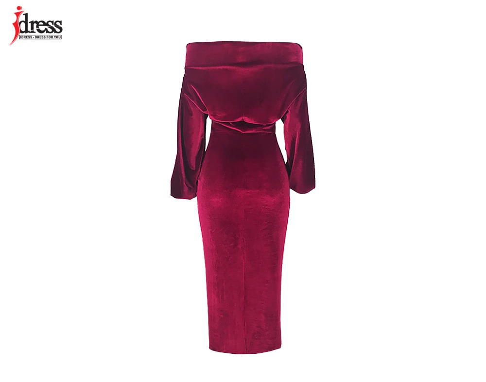IDress 2020 Sexy Slim Off-Shoulder Nightclub Black Green Red Party Dress Lady Long Sleeve Bodycon Autumn Winter Velvet Dress (10)
