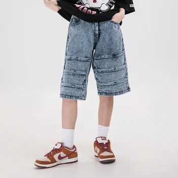 

Snowflake Washed High Street Couple Shorts Harajuku Loose Wide Leg Denim Five Point Pants Oversize Spliced Ripped Casual Shorts