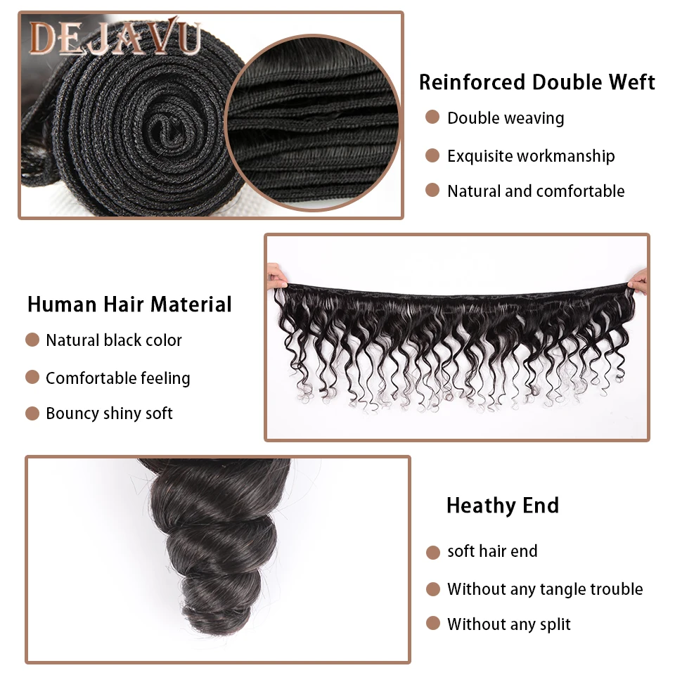 DEJAVU Loose Wave Bundles With Closure Brazilian Non-Remy Human Hair Bundles With 13*4 Lace Closure 3Bundles with Closure Cabelo