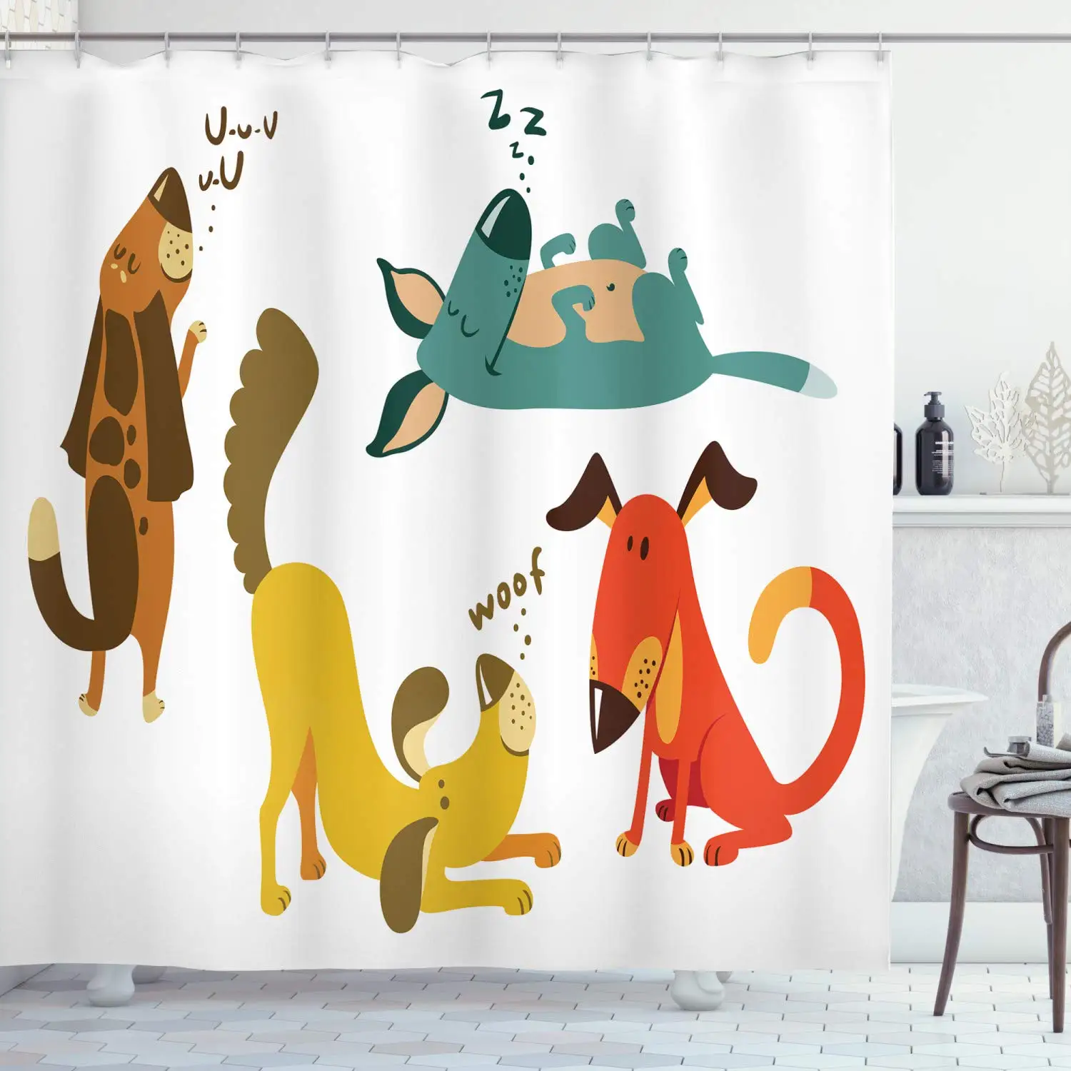 Dog Lover Shower Curtain Dogs Playful Friendship Paw Sitting Sleeping Smiling Standing Humor Fun Art Bathroom Decor | Дом и сад