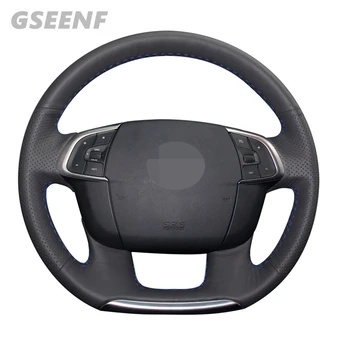 

Car Steering Wheel Cover For Citroen DS4 C4 C4L 2011-2015 Black Hand-stitched Genuine Leather DIY Steering Wheel Cover