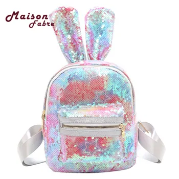 

3 Color Women Backpack Kawaii Fashion Trend Sequins Cute Rabbit Ears Childrens Bag Shoulder Messenger Bag Rucksack