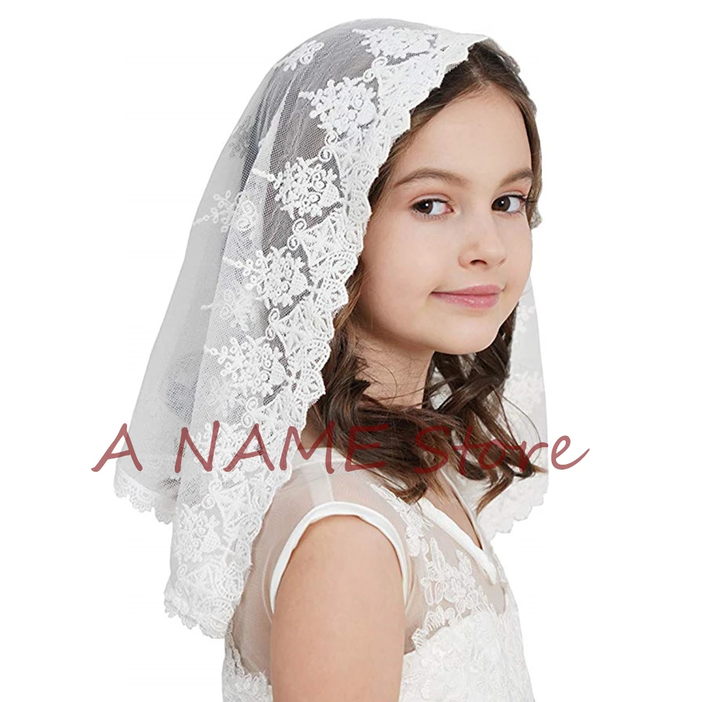 Girls Church Catholic veil Mantilla Veils Kids Headcovering Lace D shape White Black Latin Mass First Communion MK2003 | Свадьбы и