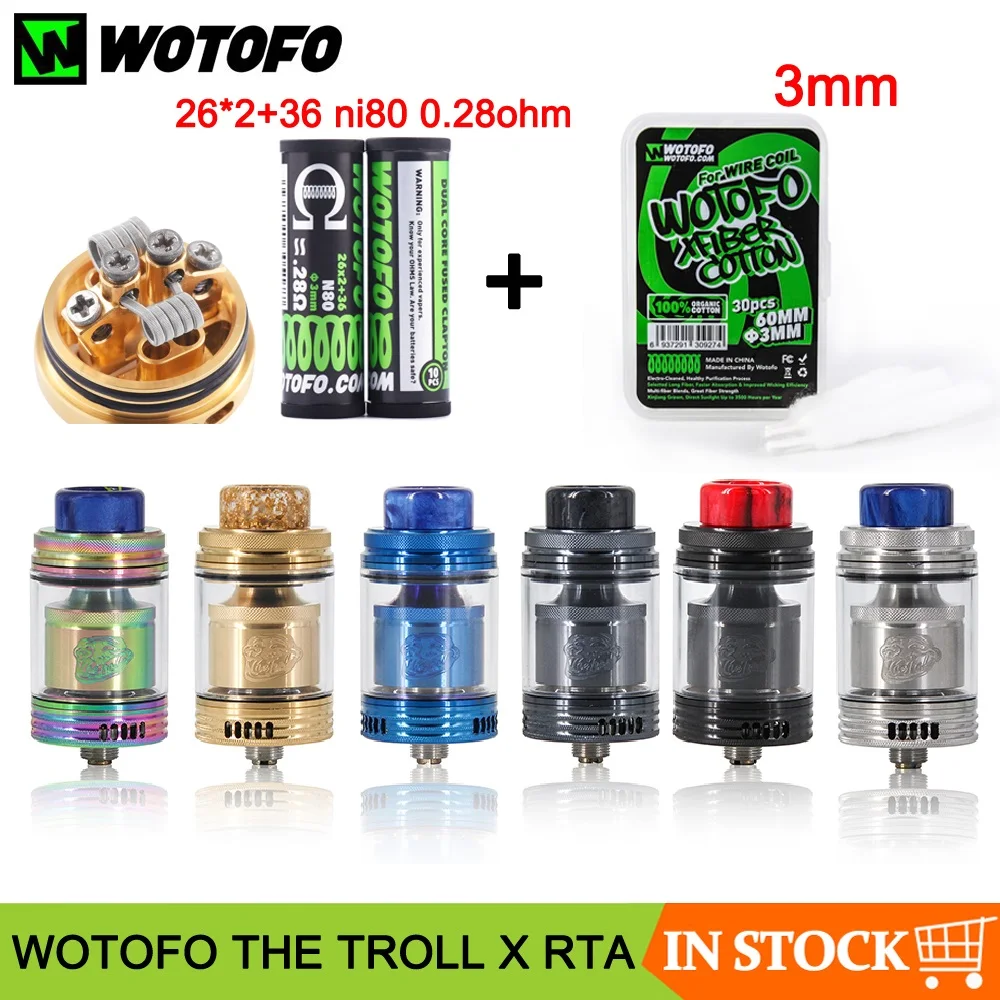 Оригинальный атомайзер WOTOFO THE TROLL X RTA 24 мм с 26*2 + 36 ni80 0 28 Ом катушка 3 Хлопок VS Wotofo