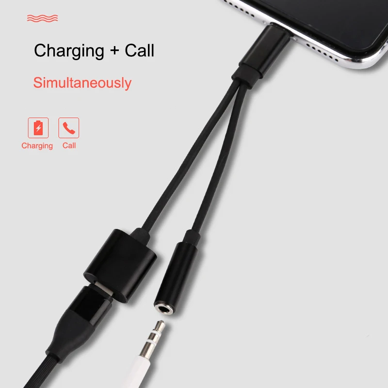 2 в 1 USB-C до 3,5 мм аудио адаптер type C Зарядный Кабель-адаптер конвертер для сотового телефона DQ-Drop