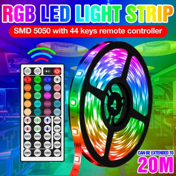 

DC 12V RGB Strip Light LED Flexible Lamp Brighter Diode Tape 5M 10M 15M 20M RGB 5050 LED Remote Control Adapter US EU UK Plug
