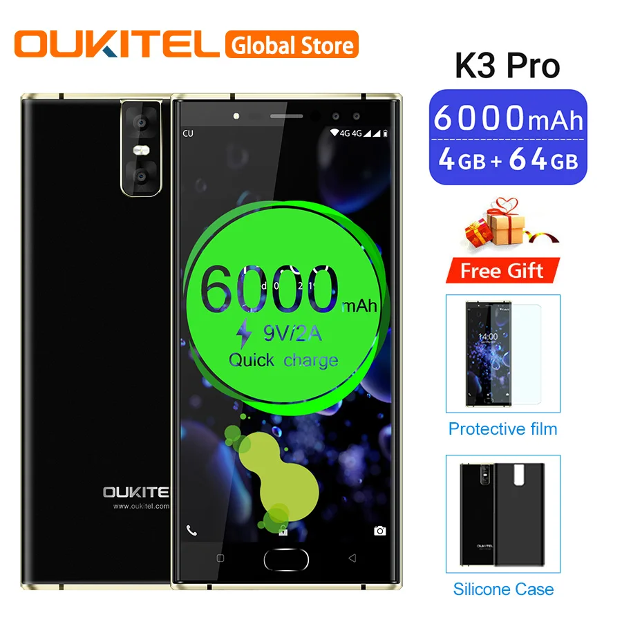 Oukitel K3 Pro 5 &quotдвойной 2.5D Экран MT6763 Octa Core 4 Гб 64GB 6000mAh смартфон Камера s 13MP + 2MP двойной
