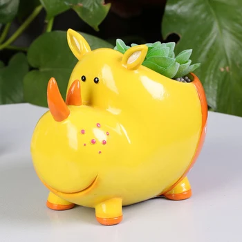 

Cartoon Resin Rhinoceros Flowerpot Plant Pot Yellow Color Bonsai Vase Container Pottery Planter Cactus Flower Nursery Pots Decor