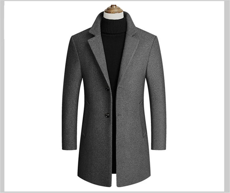 Мужская куртка, теплый зимний плащ, длинная верхняя одежда, пальто на пуговицах, Мужская Повседневная ветровка, пальто, пальто из шерсти, 9001