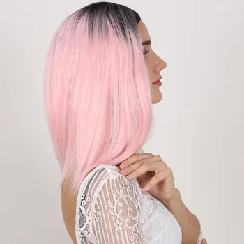 

MANWEI Blonde/Pink/Brown Synthetic Wigs Short Straight Women Wigs Natural High Temperature Fiber Wigs