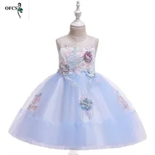 Girls Dress Flower Embroidery Lace Dress Girl Wedding Bridesmaid Dress Children Costumes Girl Host Performance Dress 4-12 Years