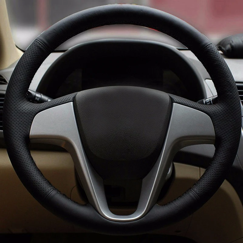 Автомобильные аксессуары из натуральной кожи покрытие для руля для hyundai Solaris I25 I20 Accent 2009- седан хэтчбек