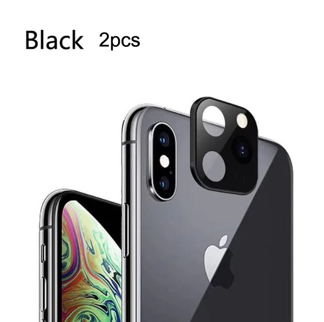 2pcs Black Защитная пленка для объектива камеры для iPhone X XS XR, для замены секунд на iPhone 11 Pro MAX, наклейка на рассеиватель, Роскошный металлический алюминиевый защитный чехол - Цвет: 2pcs Black