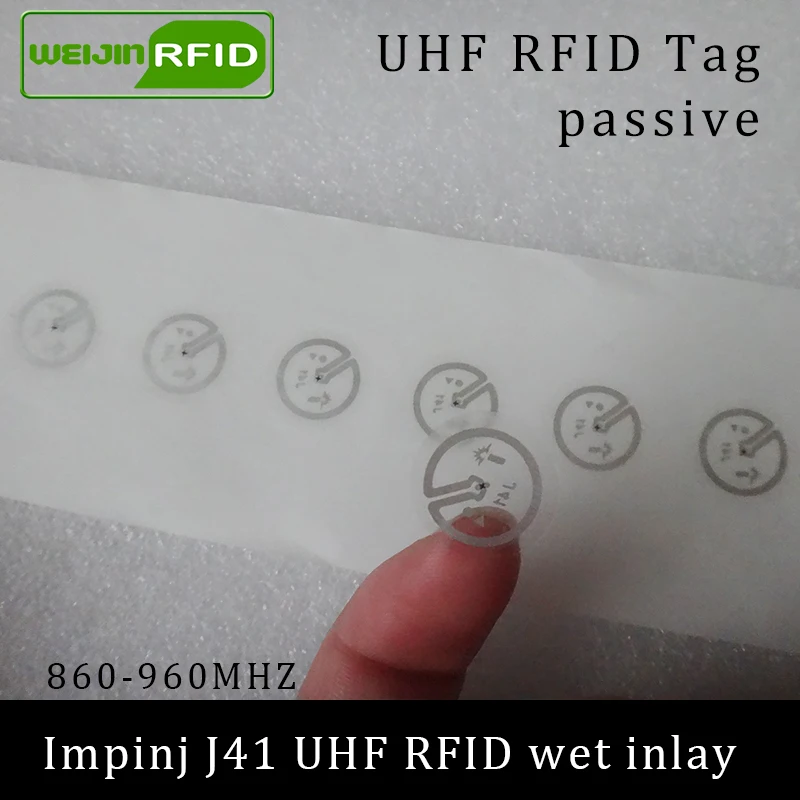 

UHF RFID tag sticker Impinj J41 wet inlay 915mhz 900 868mhz 860-960MHZ EPCC1G2 6C smart adhesive passive RFID tags label