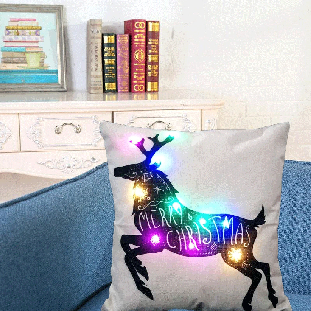 Новая цветная Рождественская Подушка, светодиодный светильник, подушка с креативным принтом, льняная наволочка для дивана и автомобиля, наволочка для домашнего декора