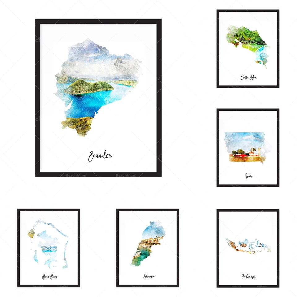 Finlande Aquarelle Carte Imprimer-Etat, Carte Paga, Carte, Voyage, Impression, Affiche Murale Art Home Decor Grand Mur Art Gic